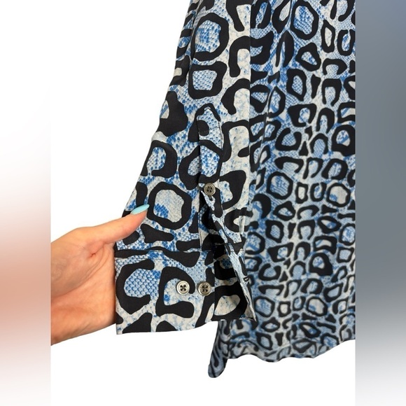 Equipment Femme Blue Black Cheetah Print Silk Long Sleeve Mini Dress Size Small - Picture 3 of 10